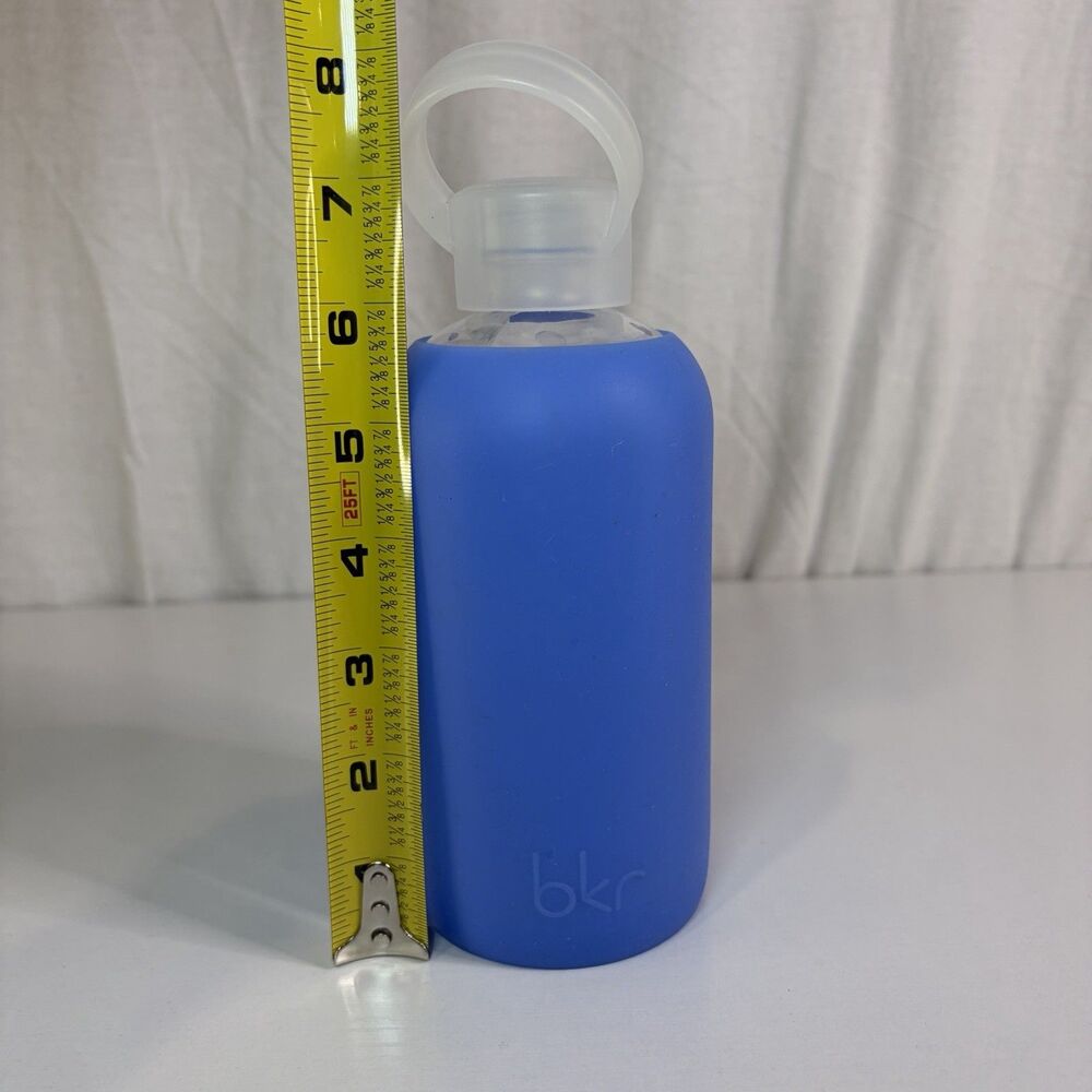 BKR Glass Water Bottle with Smooth Marine Blue Silicon Sleeve 500ML / 16 oz